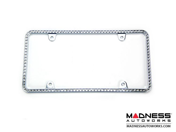 License Plate Frame - Chrome Frame w/ White Crystals